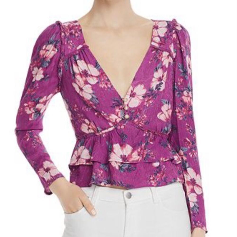 NEW Fiesta Layla ruffle cropped floral blouse M
